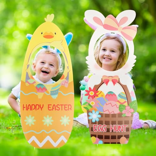 TaoQ C 2 Stück Ostern Gesicht Yard Zeichen Dekorationen Große Ostern Yard Zeichen mit Pfahlen Ostern Rasen Zeichen Dekorationen für Garten Requisiten Urlaub Osterei Jagd Rasen Rasen