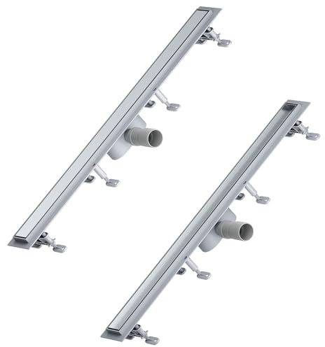 SONNI Duschrinne 80 cm | 2 in 1 Edelstahl Ablaufrinne Dusche | mit Geruchsstop | Haarsieb | befliesbar | ABS Basis | 30L Ablaufmenge | 8 verstellbare Füße