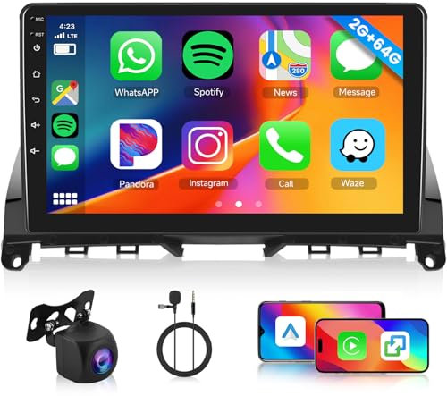 Hodozzy 2G+64G Radio para Mercedes-Benz Clase C W204 S204 2007-2010 con Carplay Android Auto Mirror Link, 9 Pulgadas Pantalla Táctil de GPS Bluetooth WiFi EQ/DSP FM/RDS Radio, Control del Volante