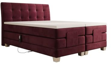 Luxusbetten24 Boxspringbett Amara Samt 180x200 elektrisch verstellbar | Bezug: Samt | Farbe: Bordeaux | Härtegrad: H3 (70-100kg)