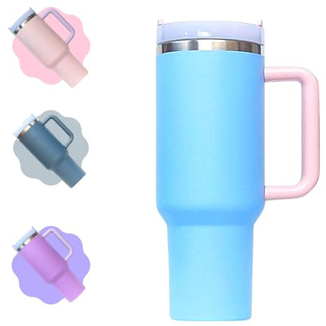 40oz Travel Mug - Vacuum Insulated Stainless Steel Tumbler with Handle & Lid - Double Wall Thermal Coffee Cup - Keeps Drinks Hot for 8 Hrs & Cold for 24 Hrs – Large Hydration Mug (Powder blue)