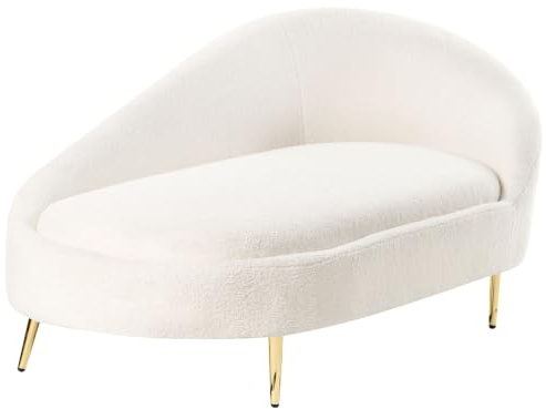 Beliani Chaiselongue rechts Bouclé Creme weiß gesteppt mit Metallgestell Gold Valreas