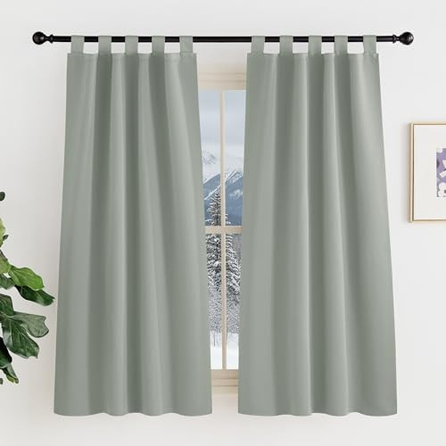 KGORGE Blickdichte Scheibengardinen Küche Modern Schlaufenvorhang Kurz | Salbeigrün, H150 x B90 cm, Schlaufenschal 2er Set, Thermovorhang Kälteschutz, Verdunkelung, Sonnenschutz, für Schafzimmer