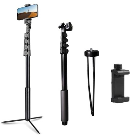 63 Cellphone Tripod Stand for Phone & Camera, Portable Tripod for iPhone with Phone Holder, Selfie Stick for Smartphone, Compatible with iPhone 16 15 14 13 12 Pro Max Plus