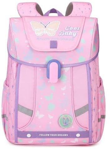 Amythe Schulrucksack Mädchen Ergonomisch 1-4. Klasse mit Brustgurt, 2025 Kinderrucksack Schule 6-10 Jahre Schulranzen mit Abnehmbarer Gürtel und Reflektierend-Rosa