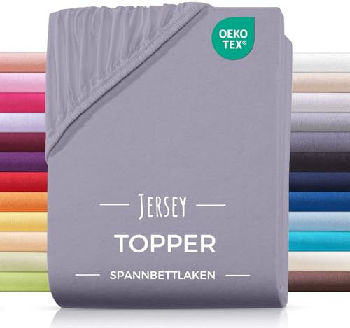 CARPE SONNO Topper Spannbettlaken 200x200 Baumwolle [Oeko-TEX 100] Jersey Spannbettlaken Topper Bezug 200x200 [bis 10 cm Höhe] Spannbetttuch Topperbezug 200x200cm Bettlaken Baumwolle - Grau