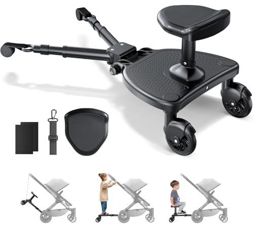 Joycushy Buggy Board with Large Seat, Universal 2-in-1 sit and Stand Buggy Board with Anti Slip Mat, Kiddy Board for Over 99% of Prams, Load Capacity 25 Kg, for Toddlers from 2-6 Years Children