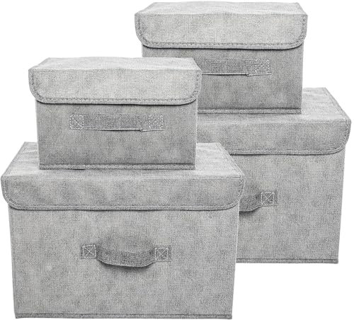 Clay Roberts Storage Baskets with Lids, Pack of 4 Storage Chests, Grey, Fabric Boxes Set for Organiser Units, Homes and Offices, Baskets, Boxes, Box, Unit Cubes