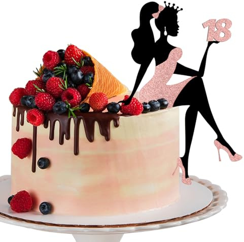 LunarCharm Mädchensilhouette Tortendeko, 18 Geburtstag Cake Topper Glitter High Heel Mädchen Kuchen Deko für Mädchen Lady Bachelorette Thema Geburtstag Party Tortendeko, Schwarz mit Roségold