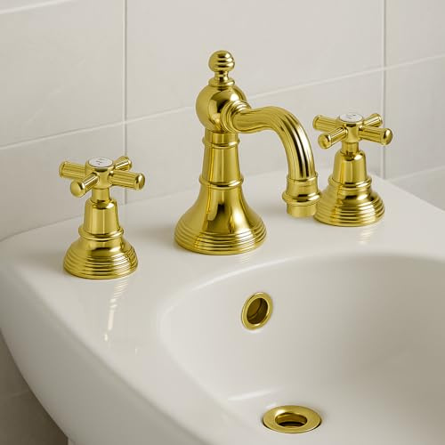Rubinetto Bidet 3 Fori, Made in Italy – Rubinetteria Tuscany Classica Bagno Stile Retrò, Finitura Oro Elegante, Miscelatore Bagno Classico di Alta Qualità (Rubinetto Bidet 3 Fori, Oro)