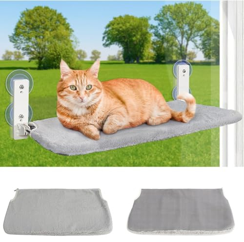 GardenSkill Cat Window Hammock Bed Grey | Cat Window Perch Seat with Strong Suction Cups & Steel Frame | Removable Washable Cushion | Indoor Pet Bed for Kittens & Large Cats | Holds up to 18kg