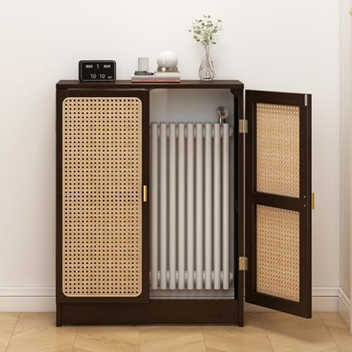 JDPYURV Bamboo Radiator Cover with Woven Front Panel, Enhanced Ventilation Modern Radiator Covers Double Door Design No-Drill Installation, Thickened Frame for Home Heating(70x50cm/27.5x19.6in)