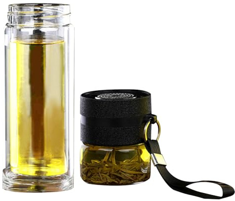 Teeflaschen mit Teesieb – 450 ml Glas-Tee-Flasche, Edelstahlfilter, auslaufsichere, tragbare Tasse, hitzebeständiges Design, tolle Urlaubsidee, Frucht-Infuser-Flasche für losen Tee und aufgegossenes