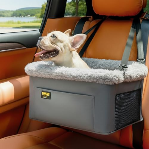 Conlun Asiento Coche Perro Pequeño y Gatos (hasta 9 kg) - Asiento Elevador Perro con Cinturón de Seguridad - Silla Coche Mascotas Plegable con Estructura de Acero (40x33x22 cm)