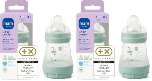 MAM Easy Start Anti-Colic Babyflasche (160 ml), besonders gut akzeptierte Milchflasche, Baby Trinkflasche mit Bodenventil gegen Koliken & Sauger Größe 1, 0+ Monate, Segelboot (Packung mit 2)