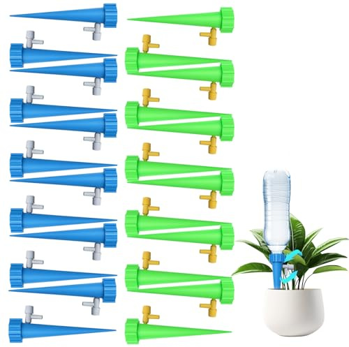 24 Plant Watering Devices, Self Watering System for Plants, Automatic Plant Waterer with Drip Feeders for Indoor Plants, Water Plants While Away with 12 Blue and 12 Green Plant Watering Spikes