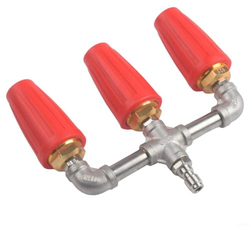 Glewi Stainless Steel Triple Turbo Nozzle 1/4 Inch Quick Connect,360° Rotating Dual Spray Tip For Pressure Washer Cleaning Cars Decks(red)