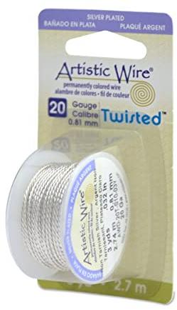 Artistic Wire, 20 Gauge / .81 mm Silver Plated Tarnish Resistant Colored Copper Craft Wire, Round Twist, Tarnish Resistant Silver, 3 yd / 2.7 m,AWD-20T-S10-03Y