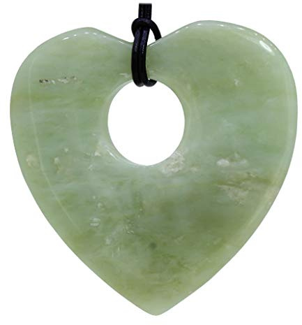 Budawi® großer Serpentin China Jade Herz Anhänger Kettenanhänger mit Lederband