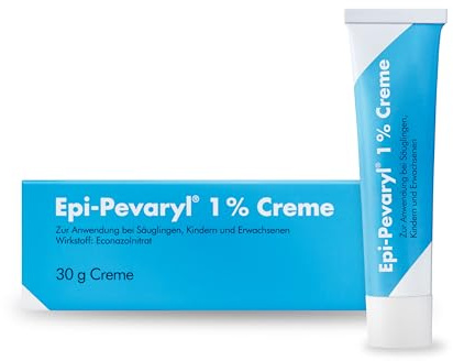 Epi-Pevaryl 1% Hautpilz Creme, gegen Fußpilz, antimykotische Hautcreme, 30g | Behandlung von häufigen Hautpilzinfektionen & Fußpilz - mit Econazol - Antimykotikum für Säuglinge, Kinder & Erwachsene.