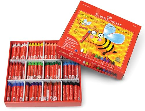 Faber-Castell Brilliant Beeswax Crayons Classroom Pack | Smooth, Vibrant Coloring with Jumbo Crayons | Screen-Free Creative Art Supplies for Kids (Ages 3+)