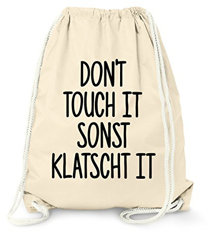 MoonWorks Turnbeutel mit Spruch, Don`t touch it sonst klatscht it, Beutel Tasche Sportbeutel Gymbag Natur unisize