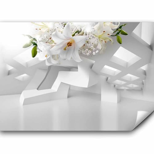 murando - Papier peint panoramique abstrait 400x280 cm - Revêtement mural décoration salon - Design moderne - Vert gris marron - Abstraction blanc géométrique fleurs lys moderne gris a-A-0296-a-a