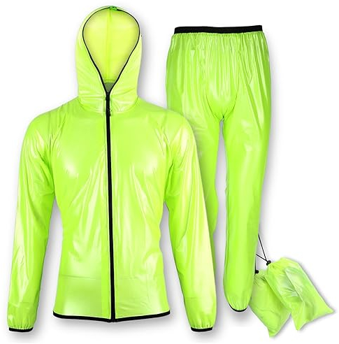VGEBY Regenanzug, Atmungsaktive Regenjacke und Hose mit Reflexstreifen Unisex wasserdichte Regenbekleidung Hooded Rainsuit für Radfahren,Wandern,Outdoor-Sport (Grün) (Abmessung : L)