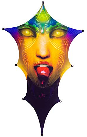 PSYWORK Schwarzlicht Segel Spandex | Goa Vermilion Go Dragon | 4,0 x 2,5m | UV-aktiv | leuchtend | Wandtuch Wandbehang Stoff Neon Deko Party Tuch Tapestry Poster Psy