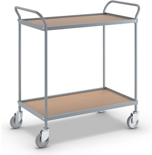 eurokraft | Servierwagen | Etagenhöhe 590 mm | 2 Etagen | mit 4 Lenkrollen | Rad-Ø 100 mm