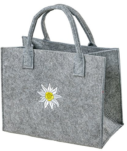 LA FIORE 24 hochwertige Filztasche Handtasche Shopper Festival Bag Edelweiß-Stickerei (hellgrau)