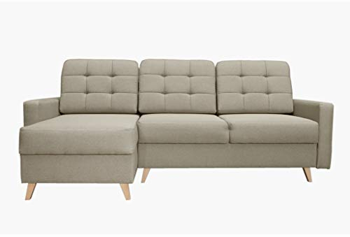 mb-moebel Ecksofa Sofa Eckcouch Couch mit Schlaffunktion und Bettkasten Ottomane L-Form Schlafsofa Bettsofa Polstergarnitur - Carla (Ecksofa Links, Beige)