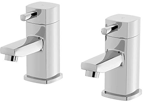 Architeckt® Misa Bathroom Basin Sink Pillar Tap Pair Modern Square Single Lever Handle Faucet Taps for Sinks, Chrome