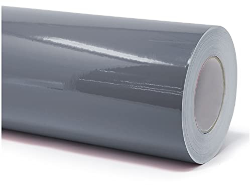 Finest Folia (7€/m² Plotterfolie Möbelfolie glänzend Glanz Klebefolie Küchenfolie selbstklebende PVC Folie 63cm Medienbreite (074 Mittelgrau, 5 Meter)