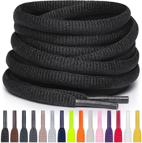 Miscly Cordones Atléticos Ovalados - Disponibles en Múltiples Longitudes y Colores (Negro, 137 cm)