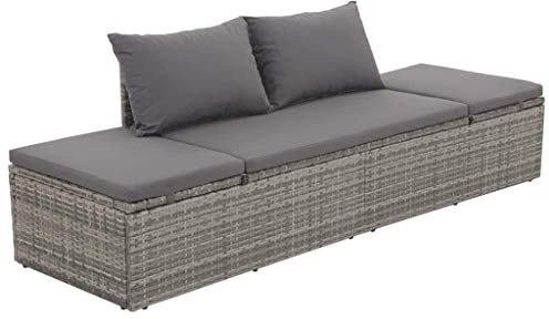 yorten Garten-Sonnenliege aus Poly Rattan Verstellbar Lounge Sofa Liege mit Sitzpolster Gartenm?Bel Grau und Dunkelgrau 195 x 60 x 60 cm (L x B x H)