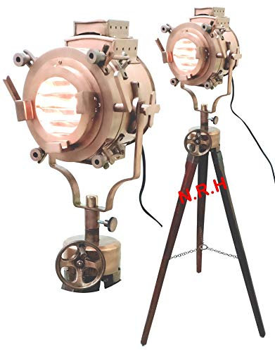 Vintage Antique Spot Light Floor Lamp Nautical Tripod Searchlight