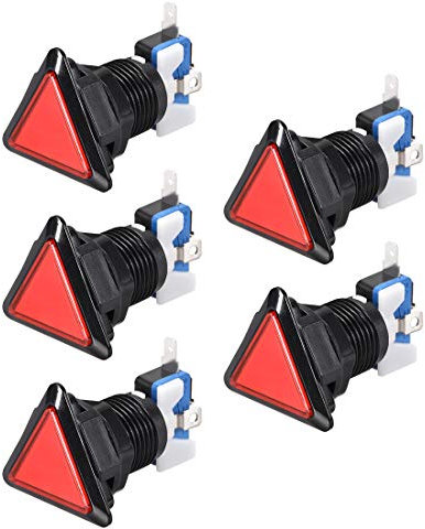 sourcing map Interruptor Botón Iluminado LED 12V Triangular 39x39x39 Botón Pulsador Juego con Micro Interruptor para Videojuegos Arcade Rojo-5 piezas