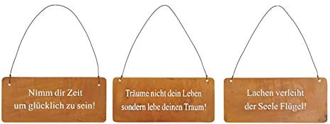 3er Set Wandbilder Sprüche 18x8cm Schilder Aufhänger Garten-Deko Türschild Edelrost Braun Rost-Deko Wanddeko Außen