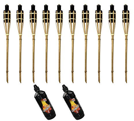 Moritz 10x Bambusfackeln Fackel 60 cm Standard Natur + 2X 1000ml Lampenöl Gartenfackel Ölfackeln Garten Deko Öllampe Wegleuchte