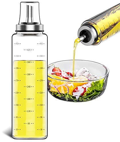 GeeRic Bottiglia di Olio, 500ML Olio e Aceto Dispenser con Scala Bottiglia Dispenser per Olio d'oliva in Vetro Olio di Bottiglia con Beccuccio Bottiglia Aceto per Padella, BBQ, Cucina, Insalata