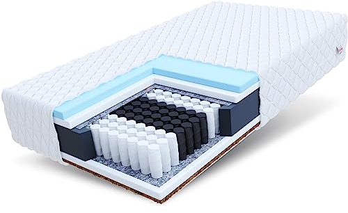 FDM Laval MAX Taschenfederkernmatratze 180 x 200 cm 9-Zonen Matratze Härtegrad H3/H4 (Mittelhart/Hart) 26 cm Höhe Hybrid Foam Kokosfasereinlage Federkern Bezug Abnehmbar Waschbar TFK