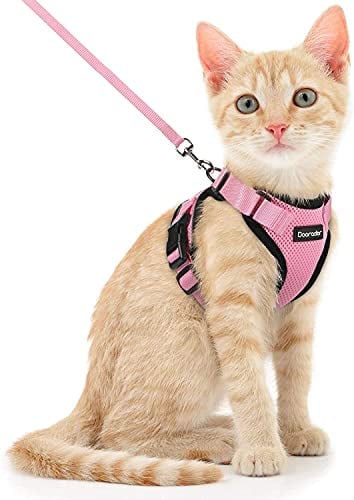 Dooradar Katzengeschirr mit Leine Ausbruchsicher, Katzenleine mit Geschirr für Katzen Mittelgroße, Reflektierend, Katzengeschirr Große Katze, XS, Rosa