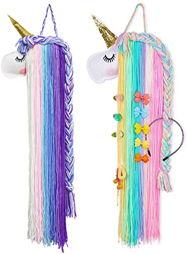 Qixuer 2 Stücke Einhorn Haarspangen Halter Bunte Garn Quaste Stirnband Halter Veranstalter Schüchternes Einhorn Gesicht für Wohnkultur Haarschmuck Lagerung für Mädchen Einhorn Party （2 Farbe）