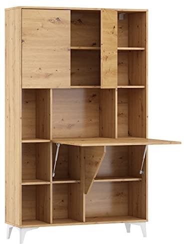 BIM Furniture Klappbare Schreibtisch Megan 2 Regale Haushaltsbüro Wandtisch Computertisch Laptop-Tisch Klapptisch (Artisan Eiche)