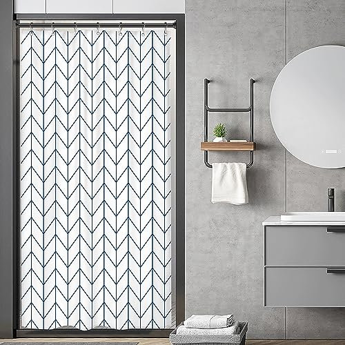Riyidecor - Tenda da doccia piccola con motivo a zig-zag, misura media, 76 x 180 cm, colore: Bianco navy