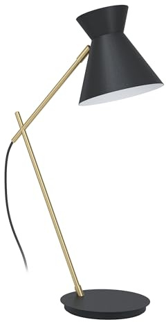 EGLO Tischlampe Amezaga, 1 flammige Schreibtischlampe, minimalistisch | Tischleuchte aus Metall in Schwarz, Messing, Bürolampe, Lampe mit Schalter, E27 Fassung