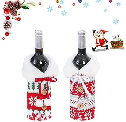 Noël Bouteille de Vin Housse, 2 Pcs Couverture Bouteille de Vin de Noël, Noël Décoration Sacs pour Bouteilles, Sacs a Cadeau de Vin de Noël, pour Habiller Bouteille de Vin pour Décoration Cadeau (B)