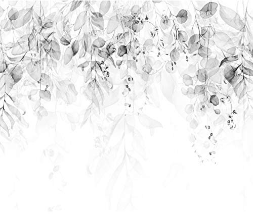 decomonkey Photo Wallpaper Grey Leaves 450 x 315 cm - Watercolor Plants Wall Mural Non-Woven Murals Wall Art Fleece Modern Print Home Decoration Design Picture Abstract Bedroom Living Room
