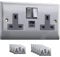 USB C Socket | 20W Super Fast Charging | PD, QC 4.0 | VELTZ Pro | Double Plug Wall Socket 13A 2 Gang | Brushed Steel (5 Pack)
